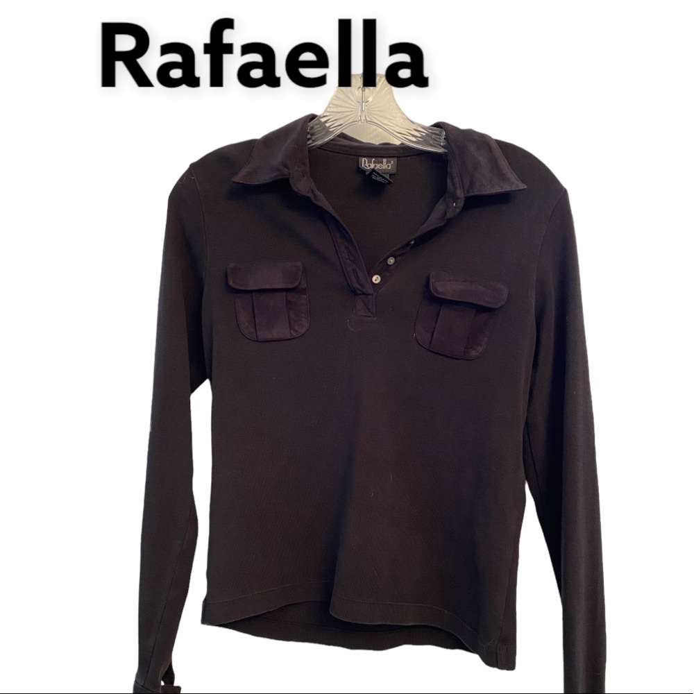 Rafaella Long Sleeve  Collared  Pullover Blouse Black sz s